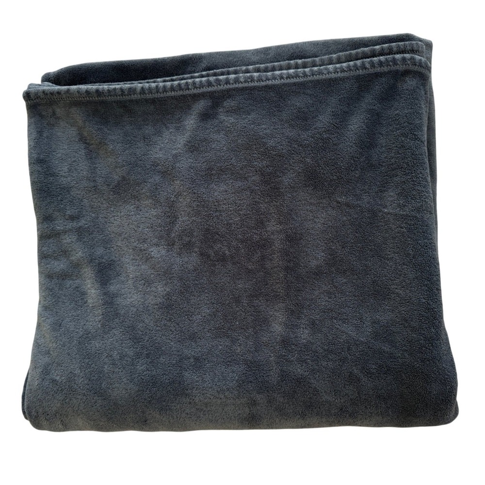 Calvin Klein Home Queen Size Plush Fleece Blanket Dark Charcoal Gray Solid